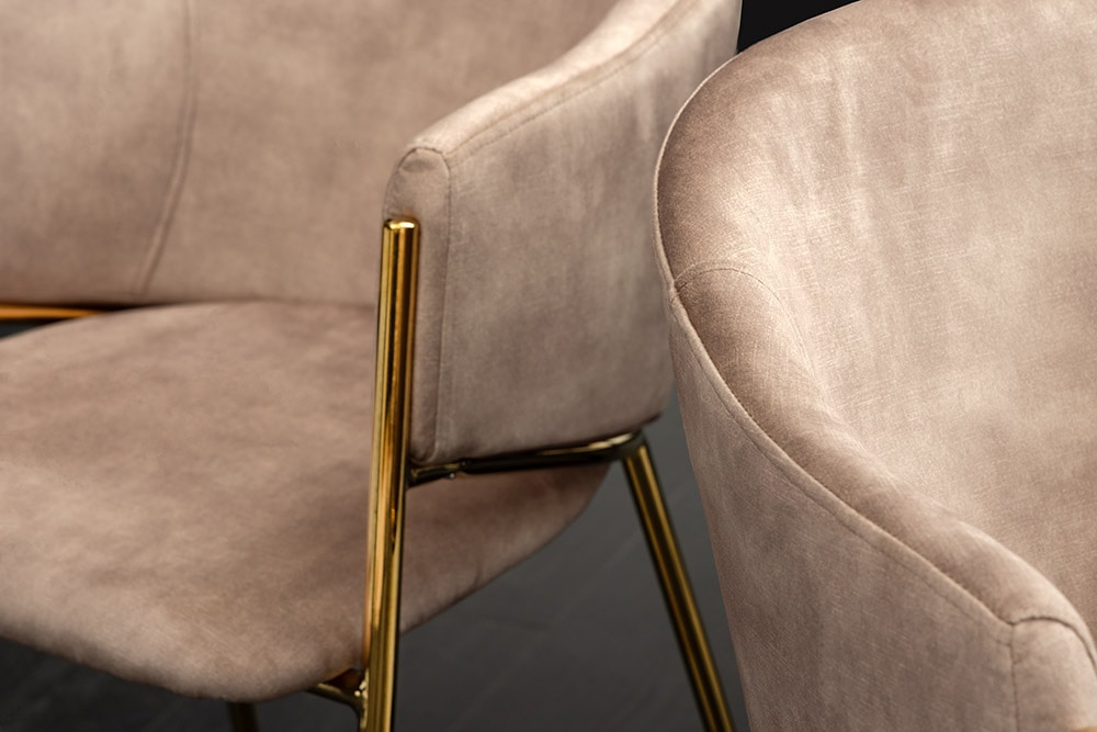 Design Stuhl NOBLESSE champagner beige Samt golden verchromtes Metallgestell