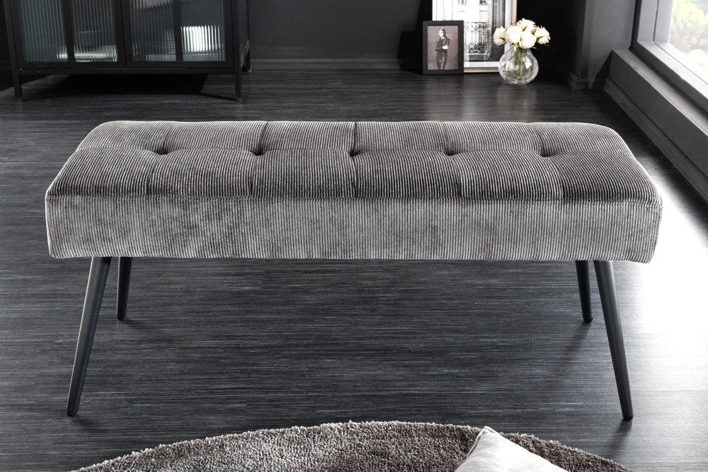Design Sitzbank BOUTIQUE 100cm dunkelgrau Cord schwarze Metallbeine