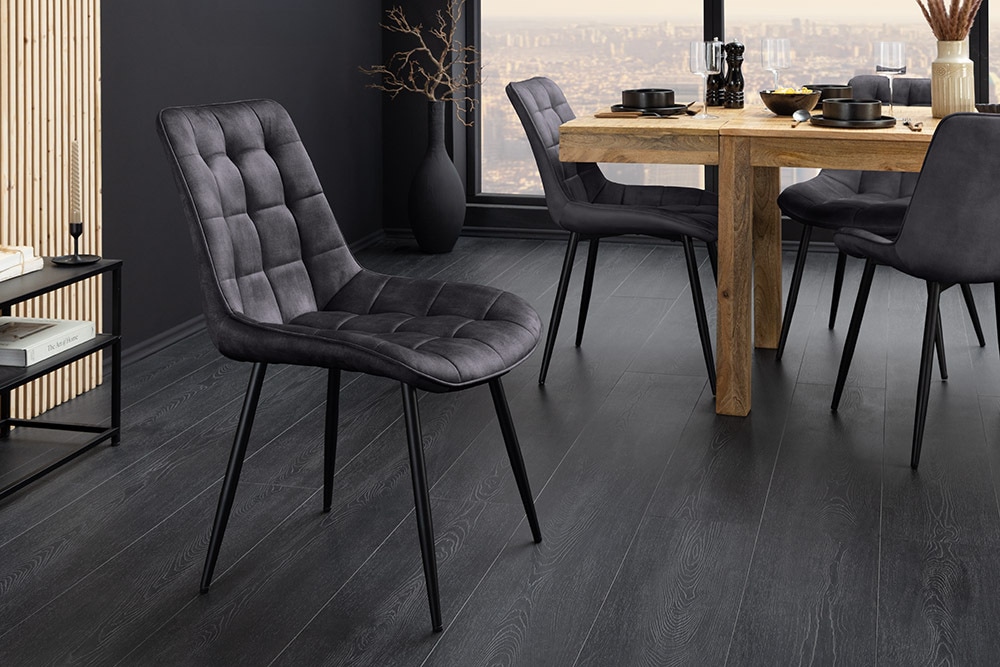 Design Stuhl ROADSTAR grau Samt schwarze Metallbeine