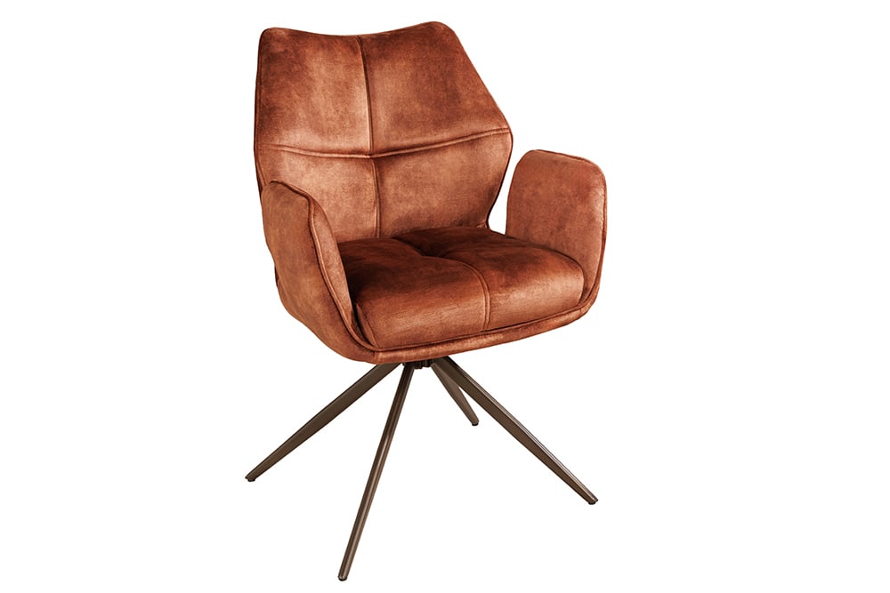 Drehbarer Design Stuhl CONCORD rost braun Samt Taschenfederkern Metallgestell braun