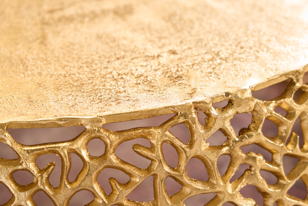 Runder Couchtisch ABSTRACT LEAF 75cm gold Metall filigrane Handarbeit Vintage Design