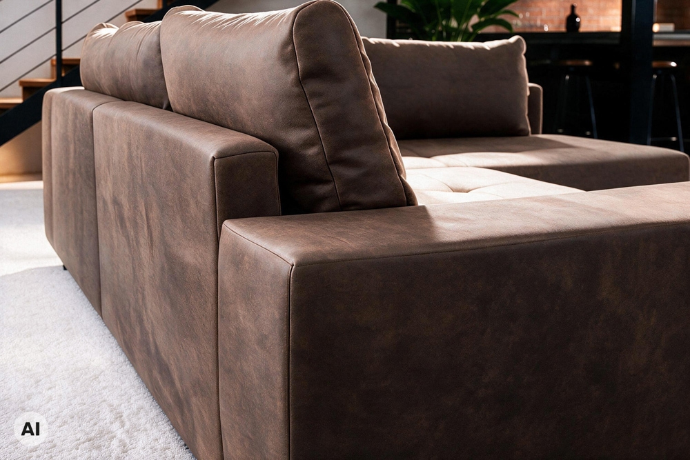 Modernes Ecksofa KENT 220cm braun Federkern Wohnlandschaft inkl. Hocker und Kissen