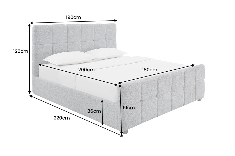 Modernes Boxbett PRESTIGE 180x200cm grau Bouclé mit Stauraum und Lattenrost