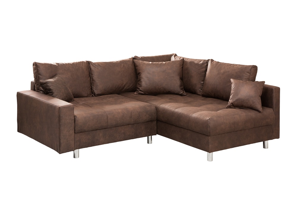 Modernes Ecksofa KENT 220cm braun Federkern Wohnlandschaft inkl. Hocker und Kissen