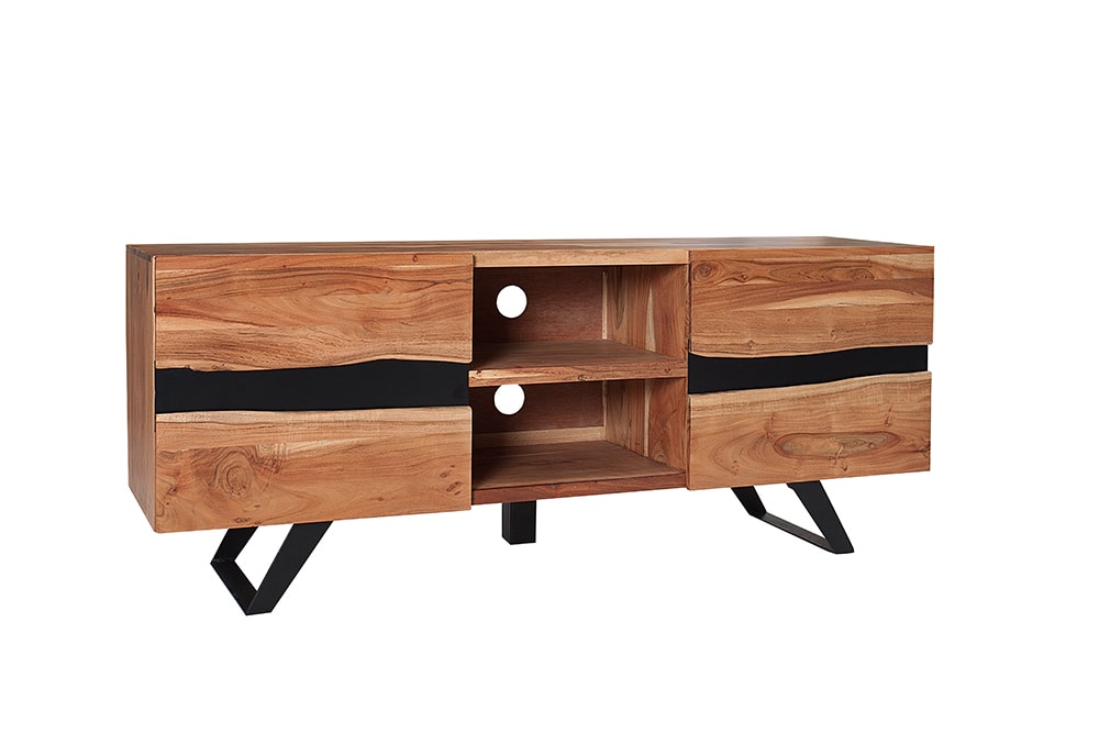 Massives TV-Board AMAZONAS 160cm Akazie Metall Lowboard Baumkante