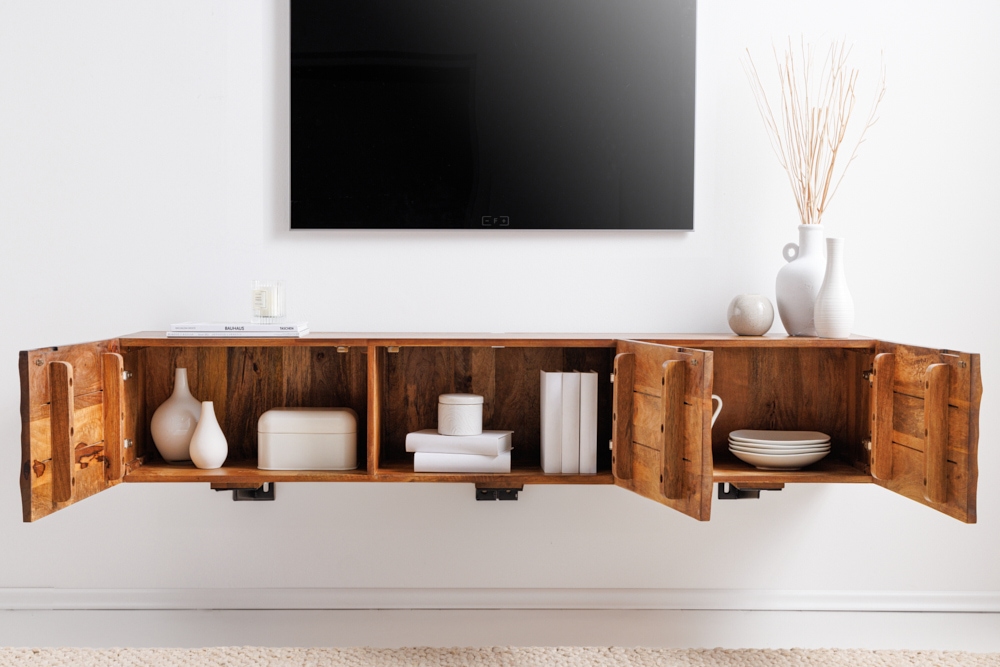 Massivholz TV-Bank SCORPION 160cm braun Mango Lowboard Hängeschrank