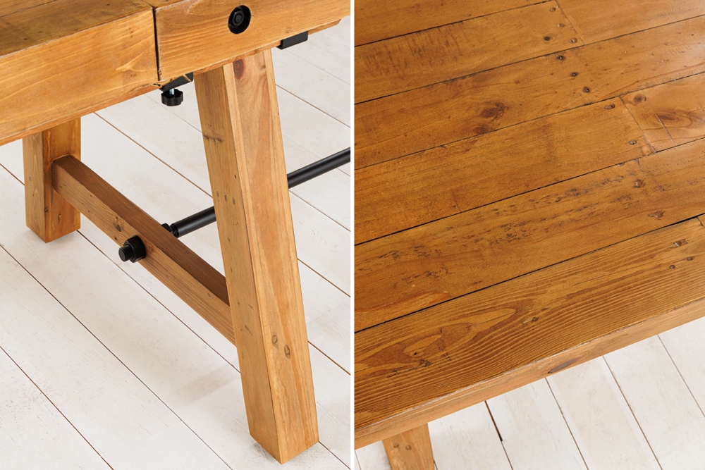 Massiver Esstisch FINCA 165-240cm vintage braun verlängerbar Pinienholz Bohlenoptik