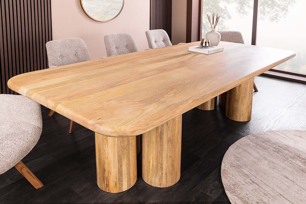 Massiver Esstisch ART DECO 240cm natur Mangoholz mit Säulenfüßen