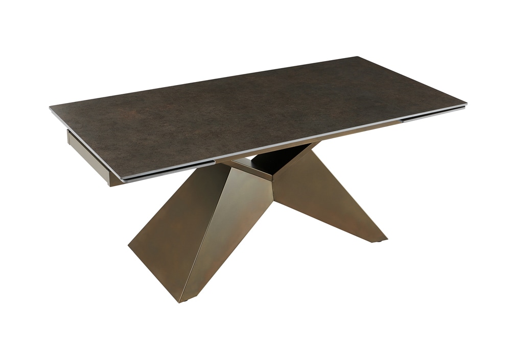 Design Esstisch DIAMOND 180-260cm rost Keramik Metallgestell bronze
