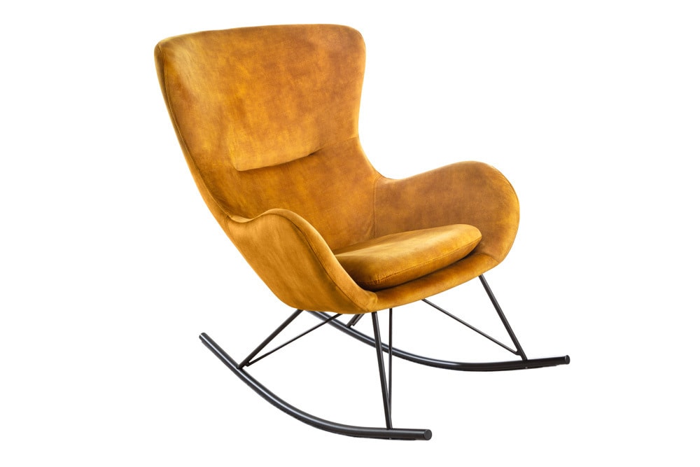 Design Schaukelstuhl SCANDINAVIA SWING senfgelb Samt Sessel