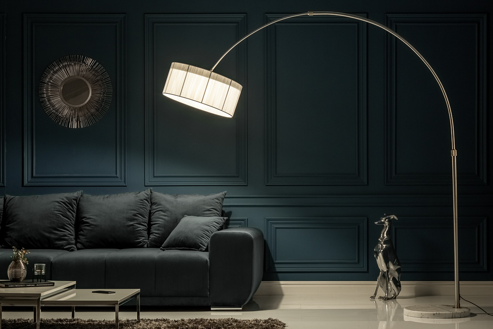 Design Bogenlampe EXTENSO 230cm weiß Stehlampe mit weißem Marmorfuß