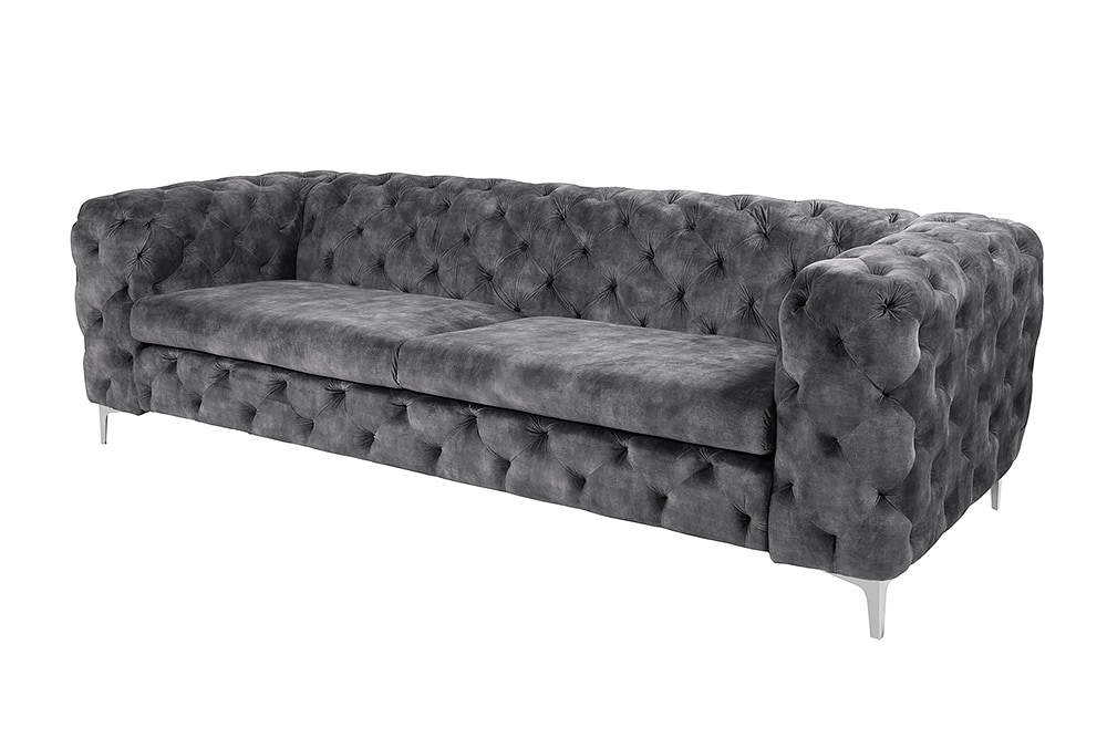 Chesterfield 3-Sitzer Sofa MODERN BAROCK 235cm dunkelgrau Samt Federkern Metallfüße