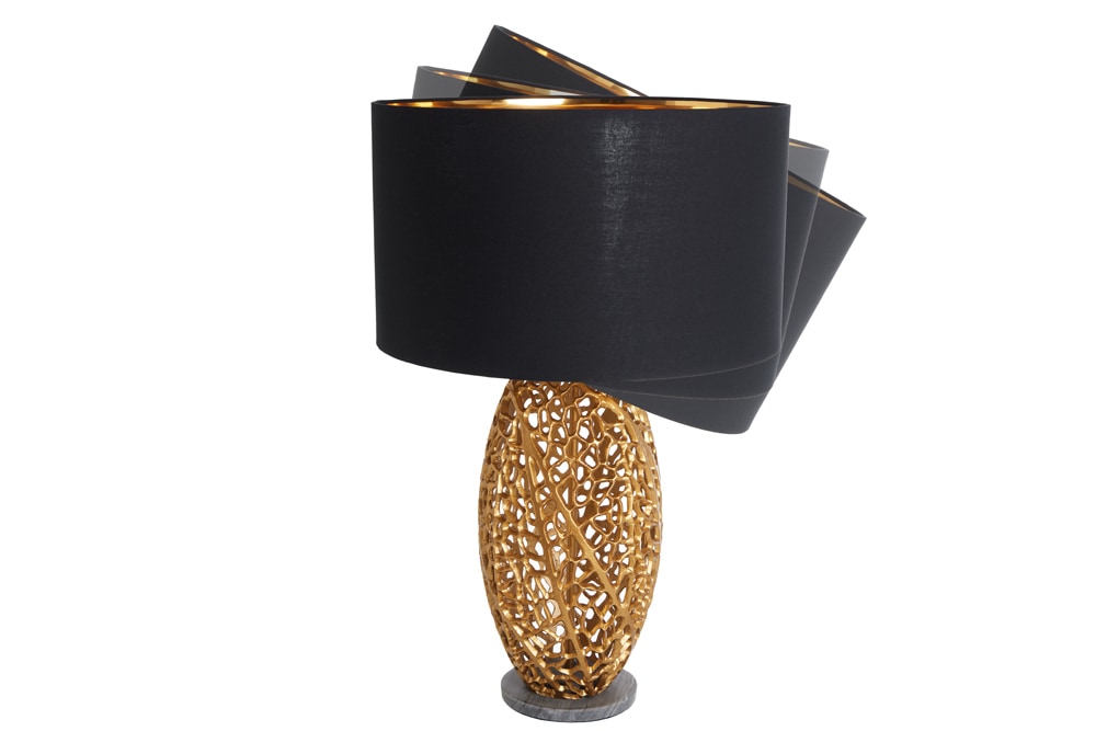 Design Tischlampe ABSTRACT LEAF gold Metall schwarz Marmorfuß handmade