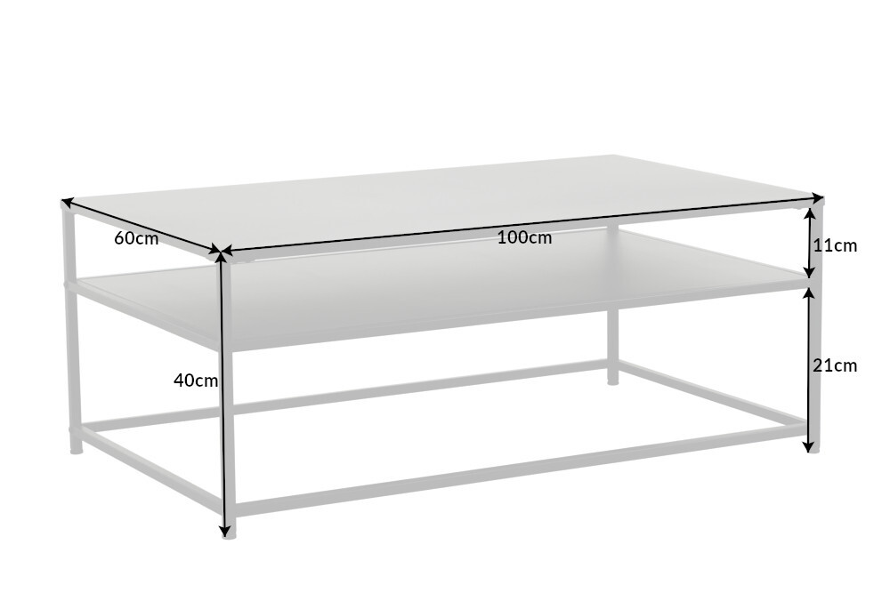 Moderner Couchtisch DURA STEEL 100cm schwarz Metall mit Ablagefach