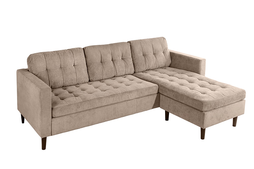 Retro Ecksofa STOCKHOLM 220cm taupe Cord Federkern 3-Sitzer