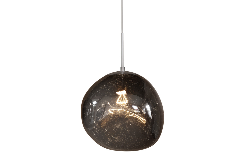 Runde Hängelampe LIQUID DIAMOND 35cm smoke Glas Stahl Kugelleuchte