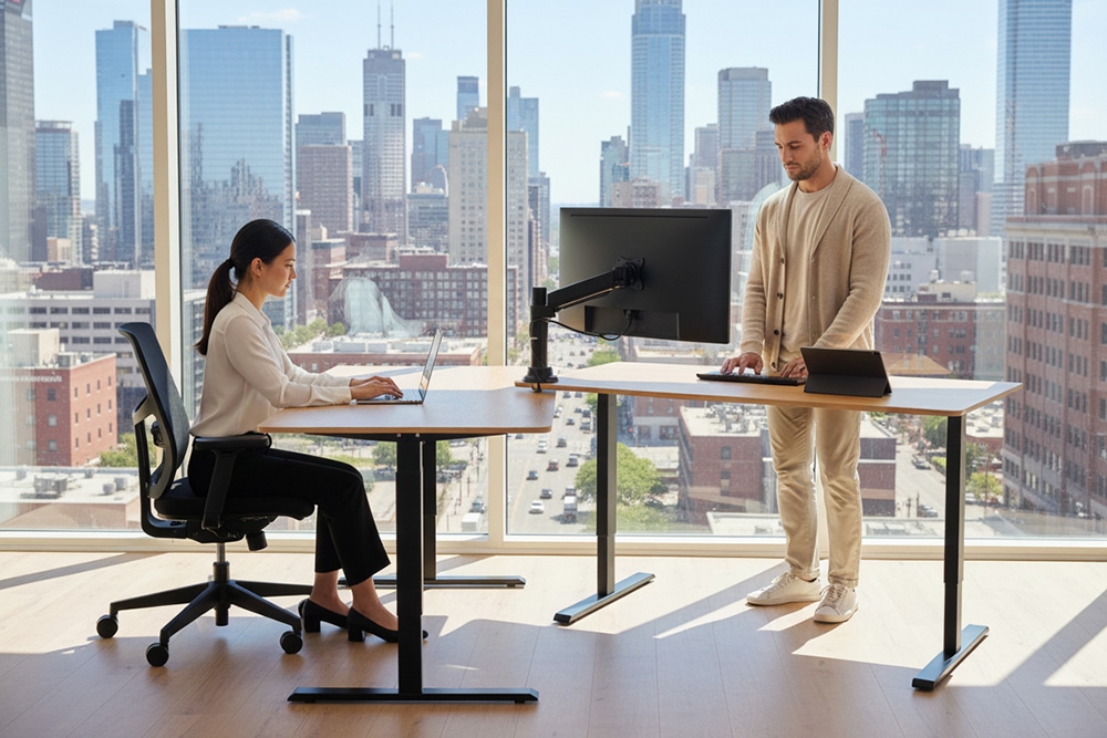 Höhenverstellbarer Schreibtisch OAK DESK 160cm natur Eiche schwarz Metall