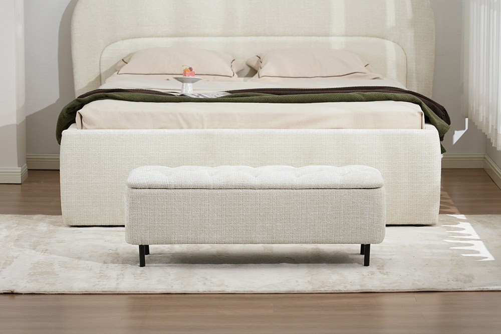 Extravagante Polsterbank EN VOGUE 120cm beige Cremona Chenille Sitzbank mit Stauraum