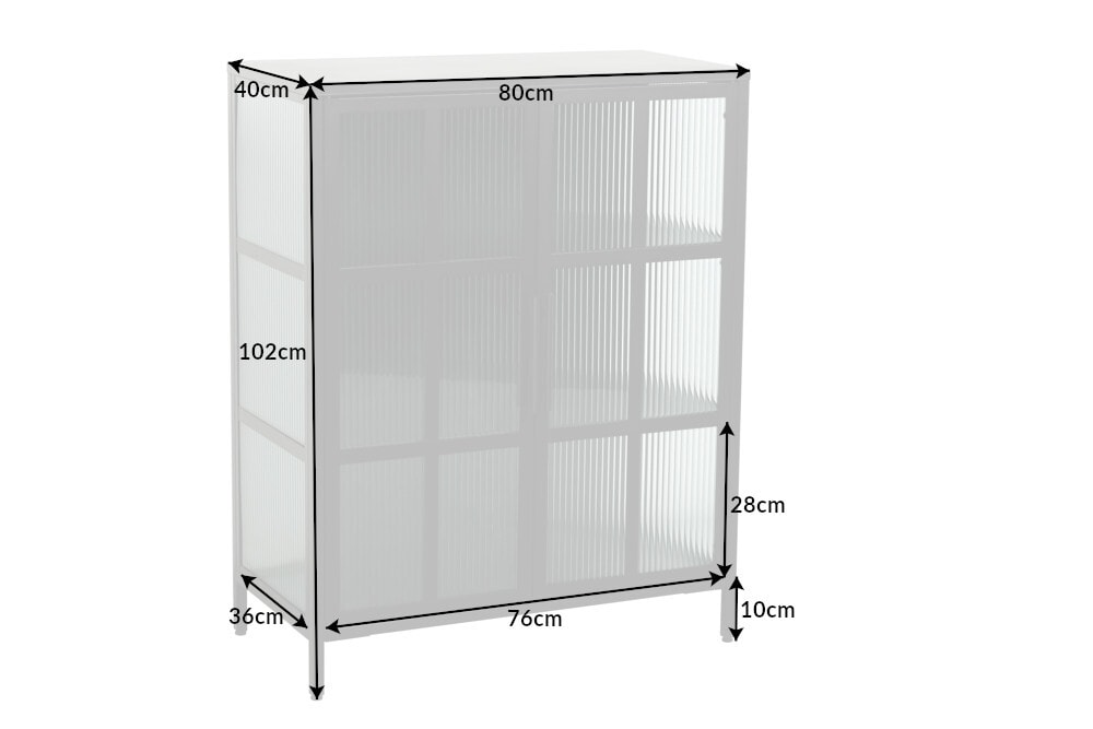 Industrial Vitrine DURA STEEL 80cm schwarz Metall Riffelglas