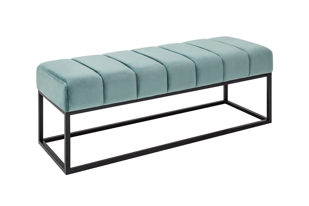 Moderne Sitzbank PETIT BEAUTÉ 110cm salbei mint Samt schwarzes Gestell