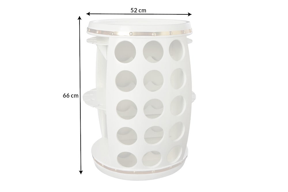 Design Weinfass BODEGA WHITE 70cm weiß gold Pinie Flaschen Gläseraufhängung
