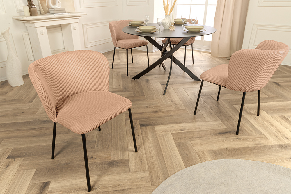 Design Stuhl LYON rosa Cord schwarze Metallbeine