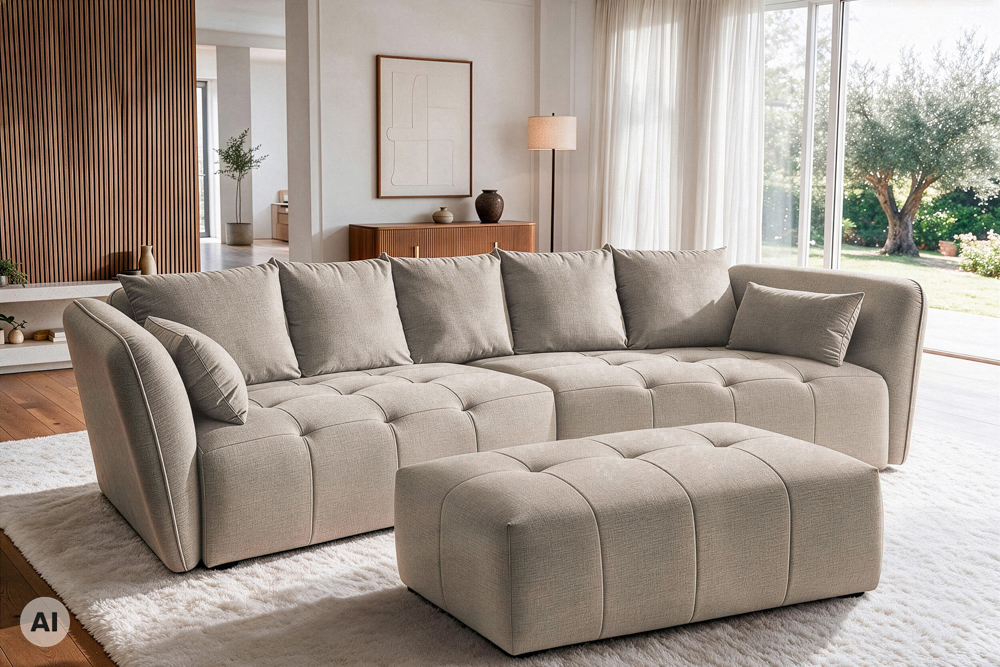 Modernes Big Sofa ROYAL 295cm greige Veloursstoff Federkern XXL-Couch