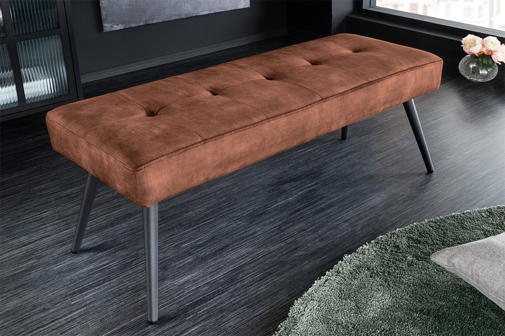 Design Sitzbank BOUTIQUE 100cm rostbraun Samt schwarze Metallbeine Polsterbank