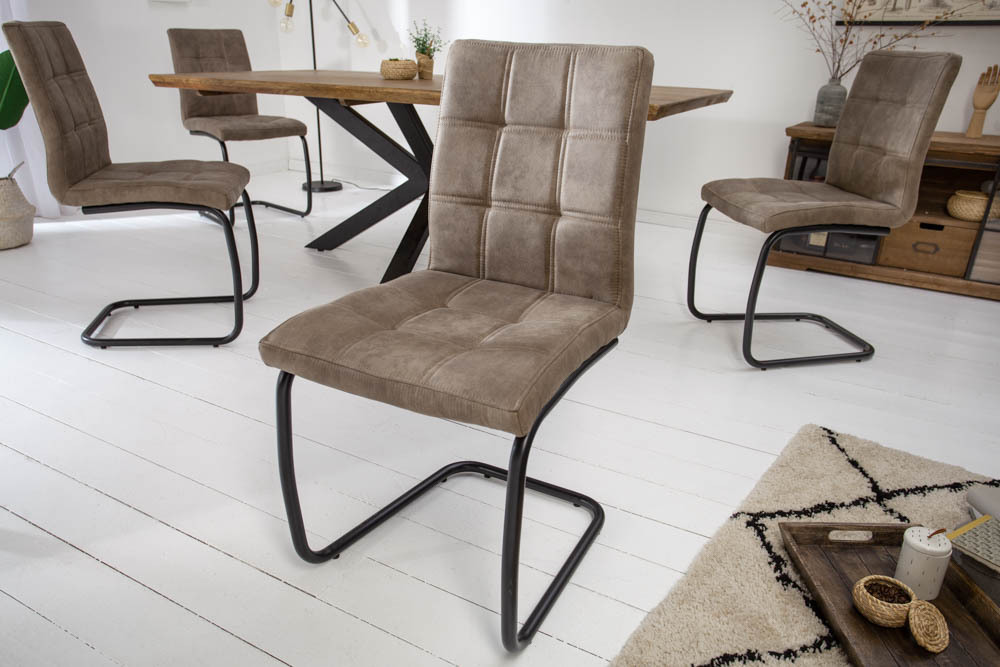 Industrial Freischwinger Stuhl MODENA vintage taupe mit Ziersteppung