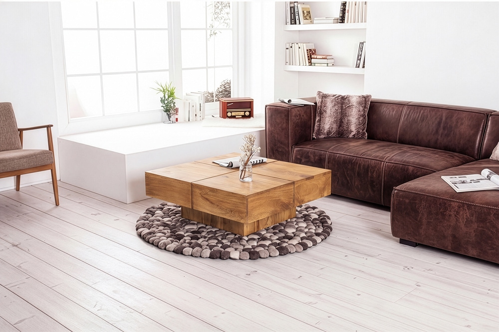 Massiver Couchtisch BOLT 70cm braun Mangoholz honey finish handmade