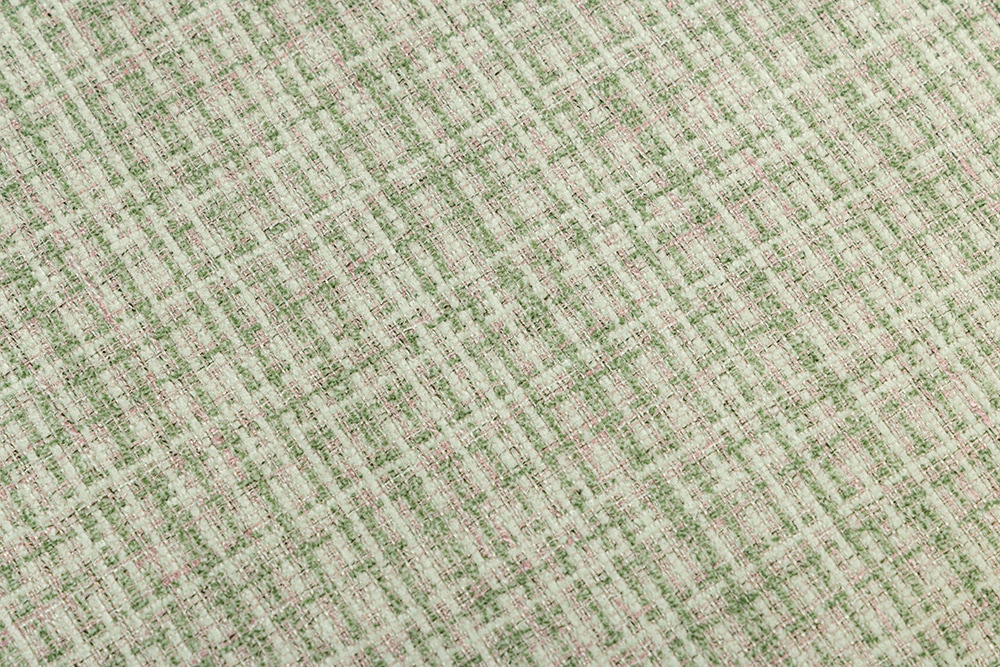 Design Stuhl LYON grün-rosa kariert Bouclé schwarze Metallbeine