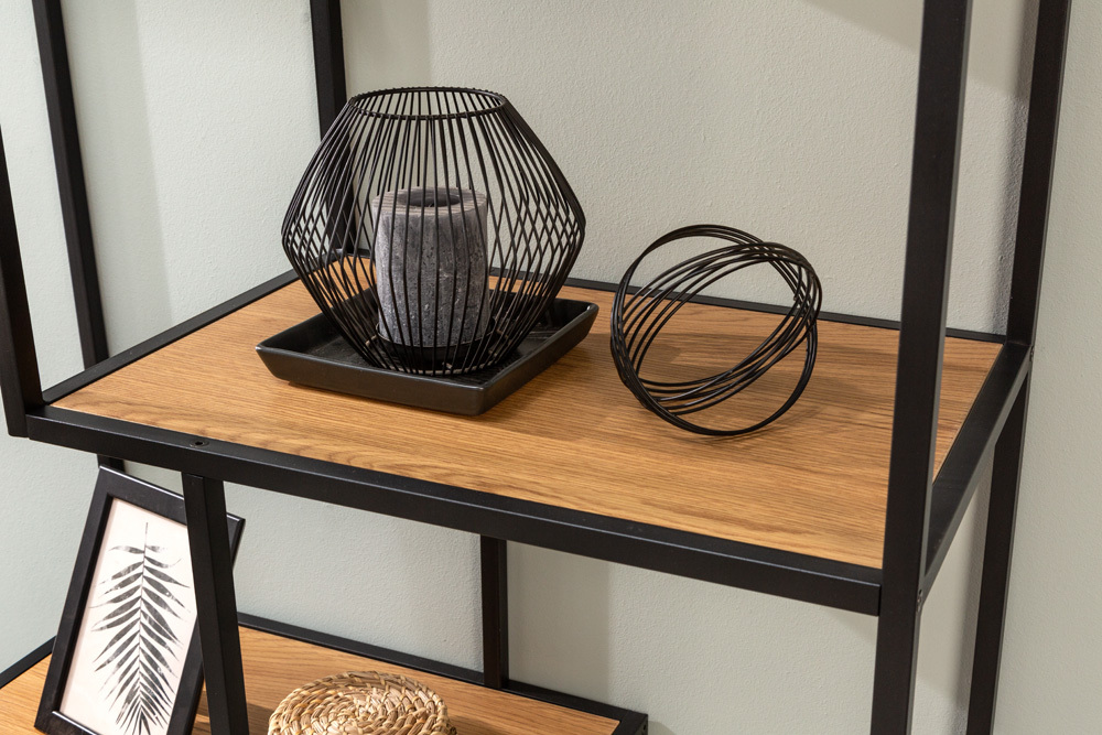 Industrial Bücherregal SLIM LINE 185cm Wildeiche schwarz sechs Regalböden