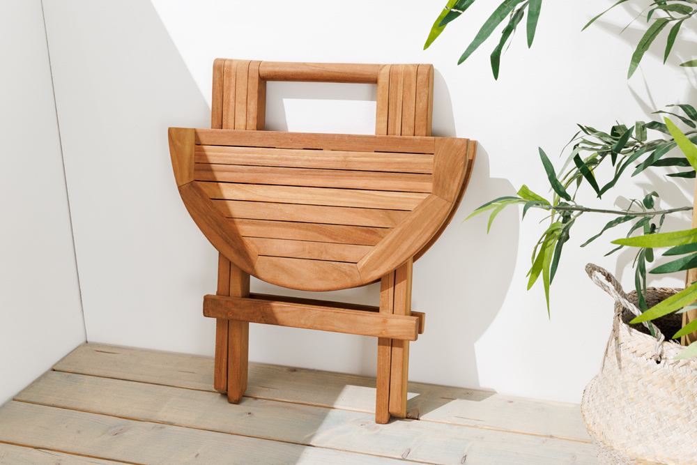 Massiver Gartenbeistelltisch EMPIRE TEAK 50cm natur Teakholz klappbar rund Outdoor