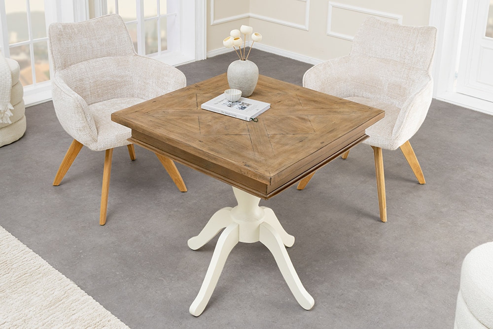 Massiver Esstisch HAMPTONS 70cm hellbraun creme recycelte Pinie Bistrotisch