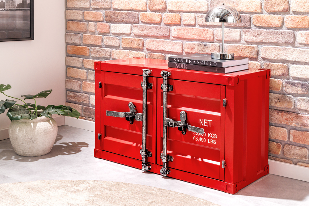 Container-Schrank GLOBETROTTER 80cm rot Metall Couchtisch mit Flügeltüren Kommode