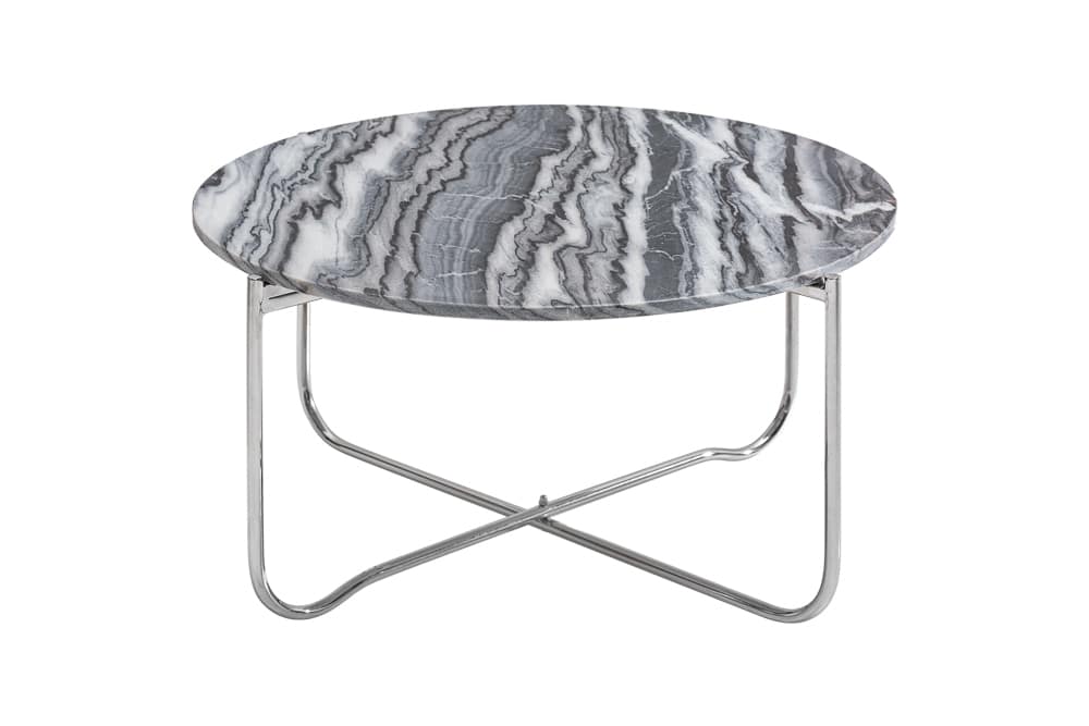 Runder Couchtisch NOBLE 65cm grau Marmor abnehmbare Tischplatte klappbar silber Metall