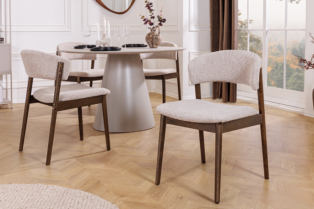 Design Stuhl VALHALLA WOOD braun Eiche smoke Walnuss Massivholz beige Strukturstoff