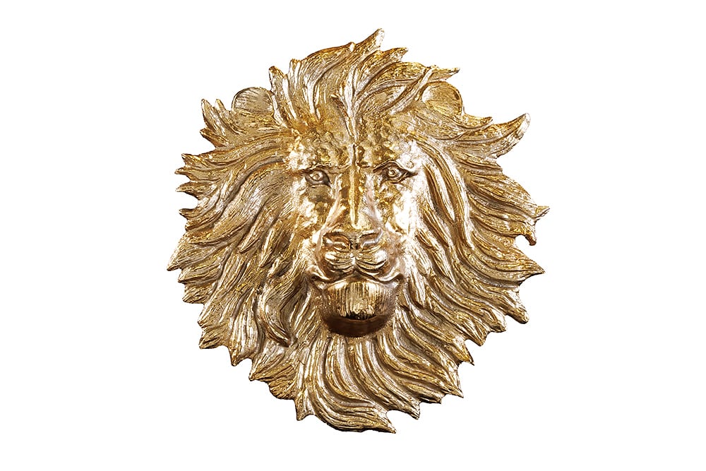 Goldene Wanddeko WILDLIFE LION 35cm gold Metall Löwenkopf-Skulptur handmade