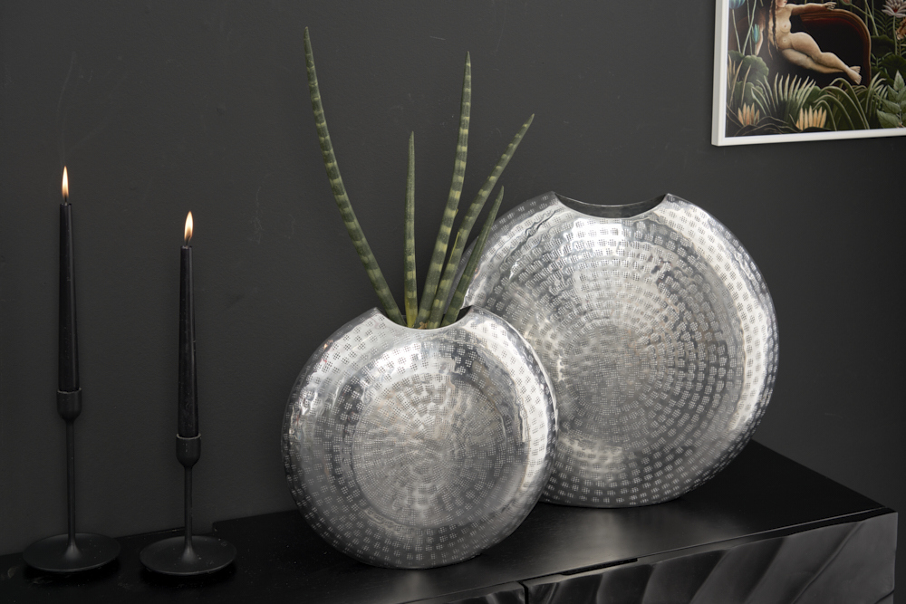 Elegantes Vasen 2er Set ORIENTAL 44cm silber im Grid Hammerschlag Design