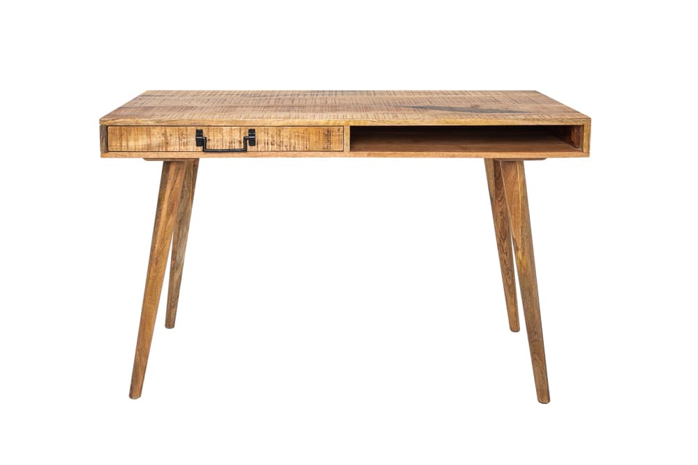 Massiver Schreibtisch RETRO 120cm Mangoholz Bürotisch mit Schublade