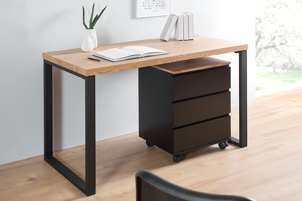 Design Schreibtisch OAK DESK 120cm Eiche Vintage Metallgestell schwarz