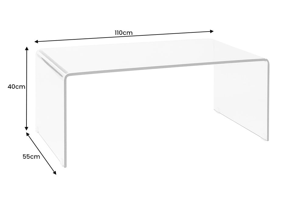 Extravaganter Glas Couchtisch FANTOME 110cm transparent