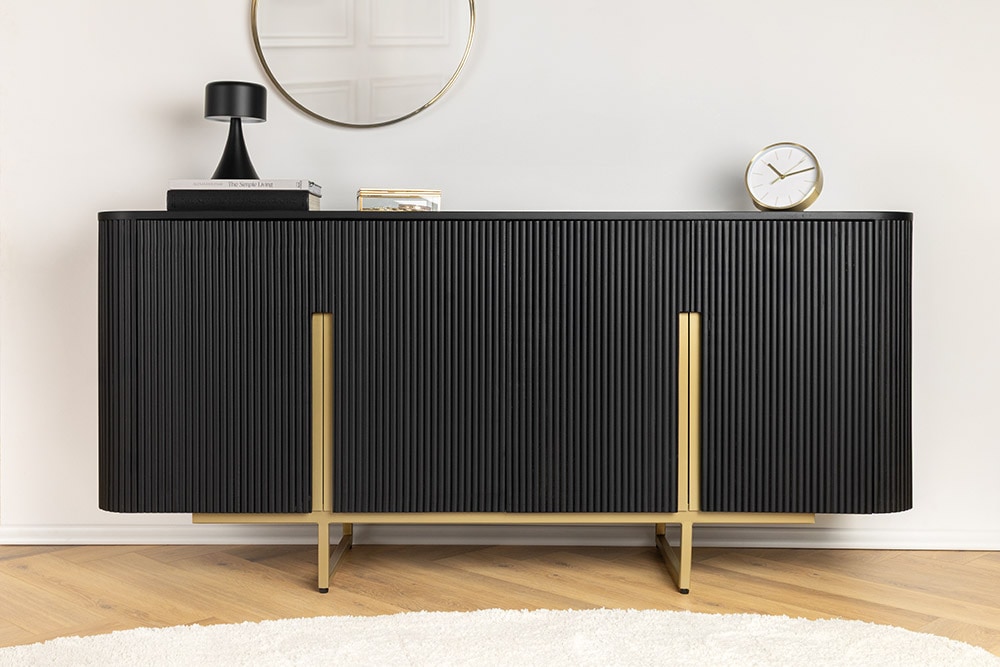 Massives Sideboard GATSBY 160cm schwarz gold Mangoholz Retro handmade