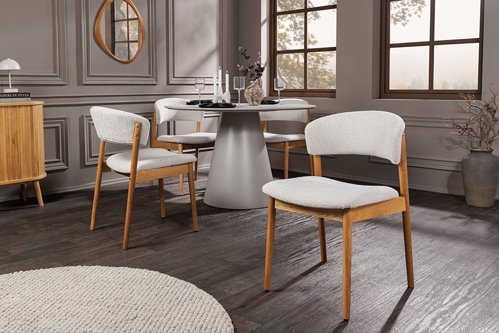 Design Stuhl VALHALLA WOOD natur Eiche Massivholz creme Strukturstoff