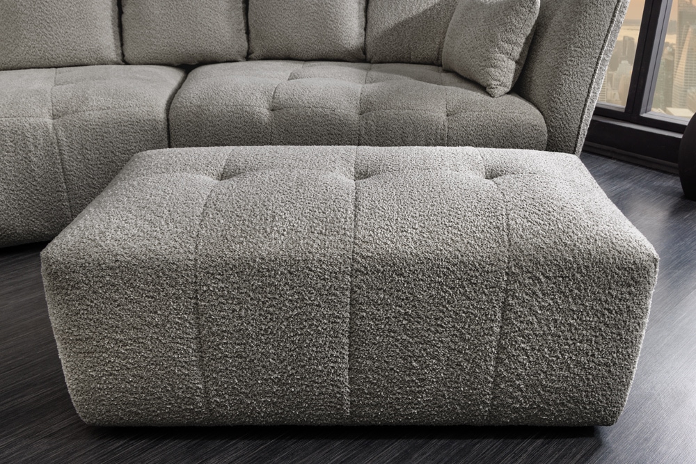 Moderner Hocker ROYAL 120cm grau Bouclé Federkern Sitzhocker Fußhocker