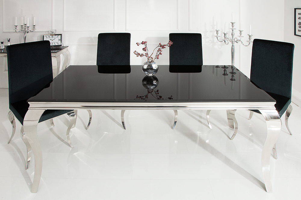 Eleganter Design Esstisch MODERN BAROCK 180cm schwarz Edelstahl Opalglas Tischplatte Eleganter Design Esstisch MODERN BAROCK 180cm schwarz Edelstahl Opalglas Tischplatte
