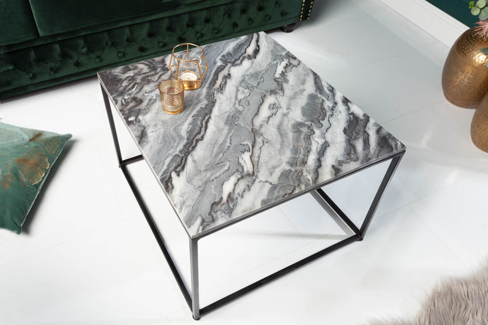 Eleganter Couchtisch ELEMENTS 50cm grau mit polierter Marmor-Platte