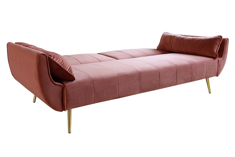 Retro Schlafsofa DIVANI 220cm altrosa Samt goldene Metallfüße 3-Sitzer mit Bettfunktion