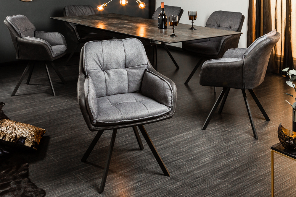 Drehbarer Design Stuhl MR. LOUNGER anthrazit grau Microfaser Flachgewebe mit Armlehne