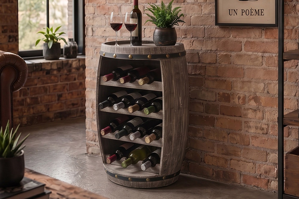 Authentisches Weinregal BODEGA 65cm natur Pinie Weinfass Shabby Chic